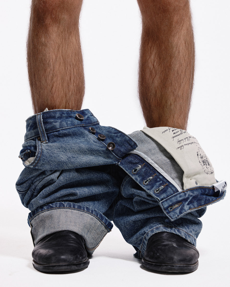 'Repaired' Washed blue jeans