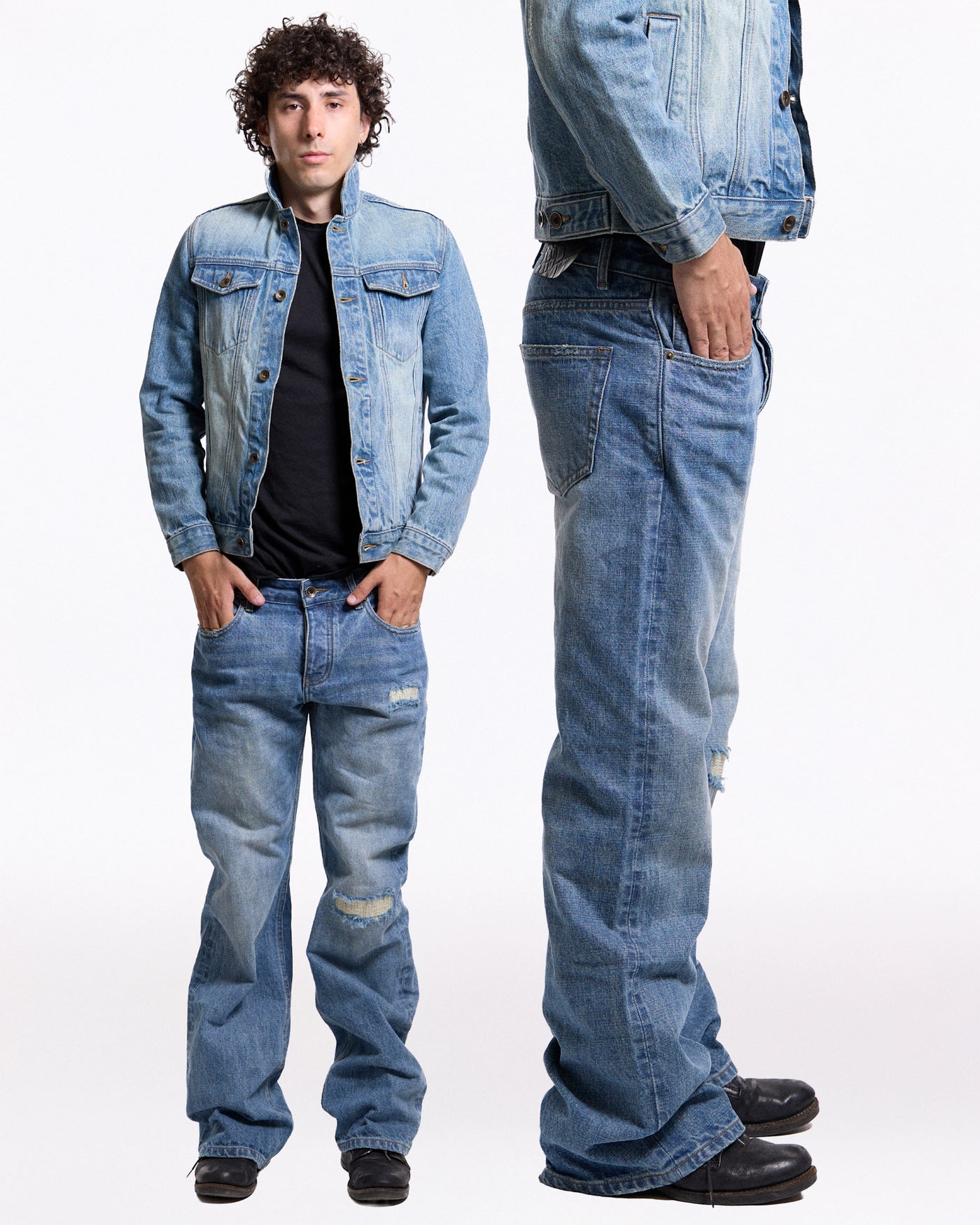 'Repaired' Washed blue jeans
