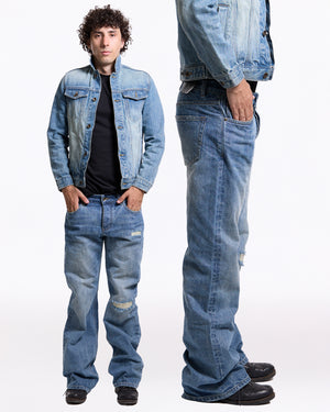 'Repaired' Washed blue jeans