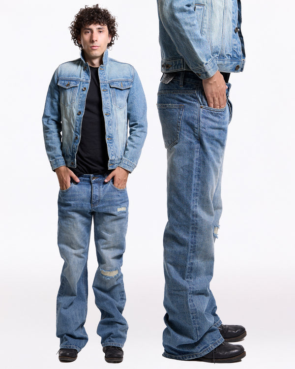 'Repaired' Washed blue jeans